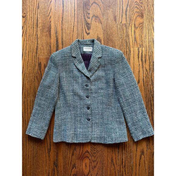 Y2K Blue Wool Tweed Blazer Professional Career Office Church Fall Winter Modest - Picture 7 of 11